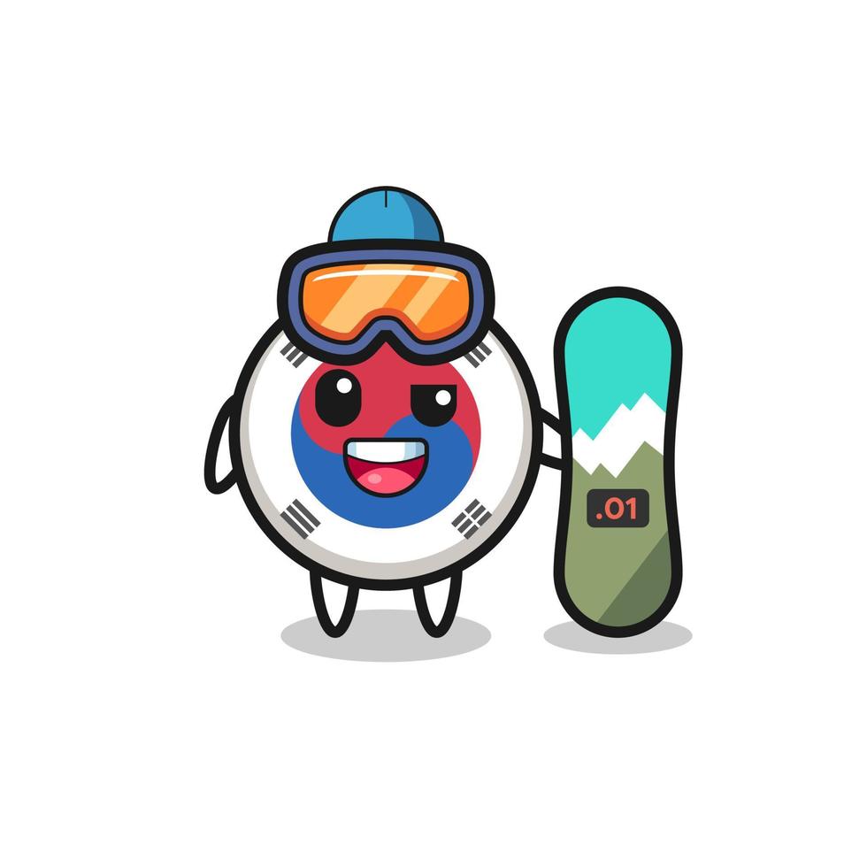 illustratie van de vlag van Zuid-Korea met snowboardstijl vector