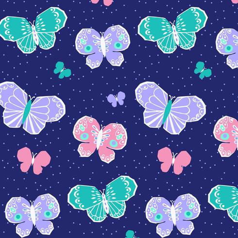 Hand getekend pastel paars roze vlinder patroon vector