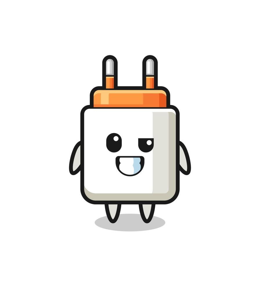 schattige power adapter mascotte met een optimistisch gezicht vector