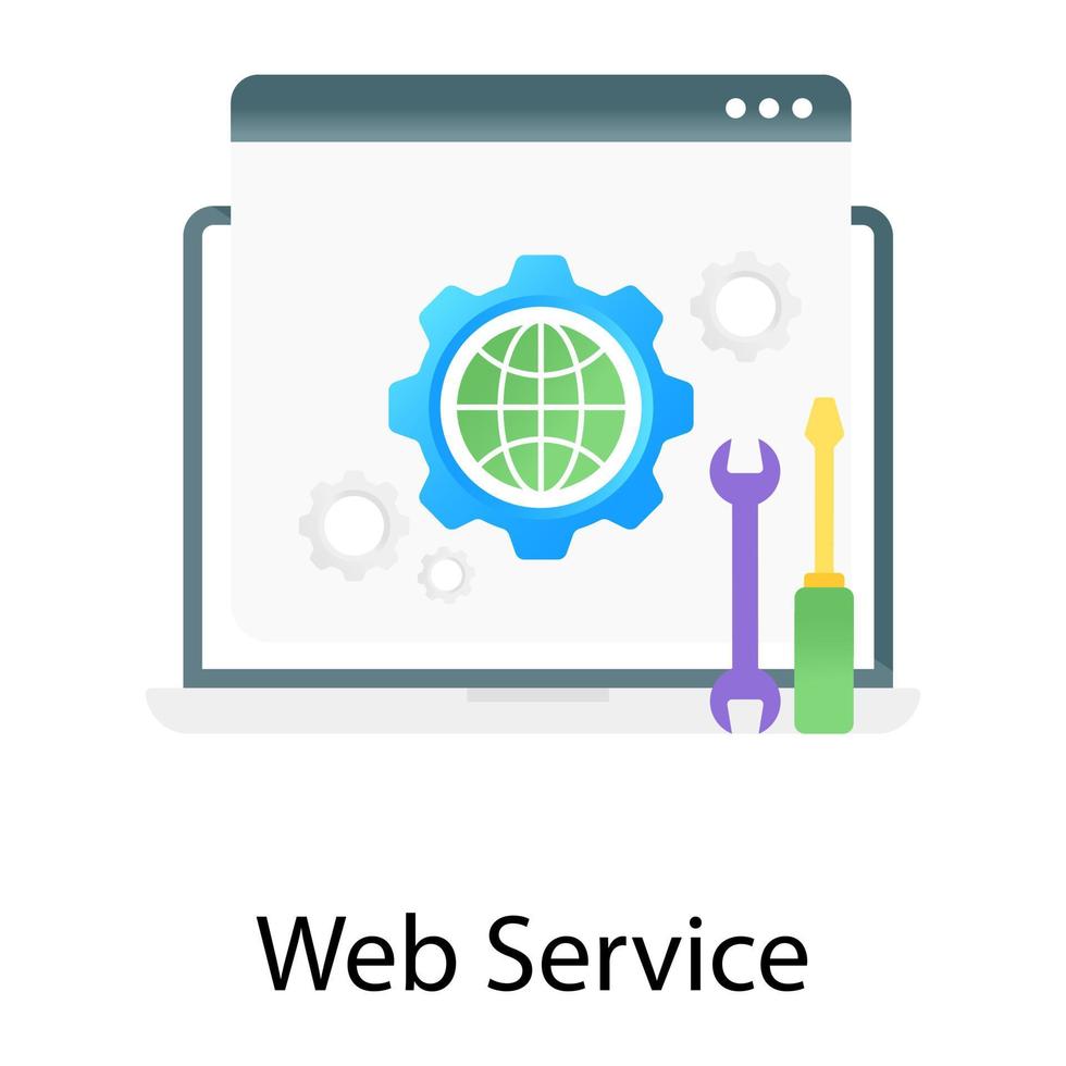 servicetandwielen in laptop, gradiëntvector van webservice vector