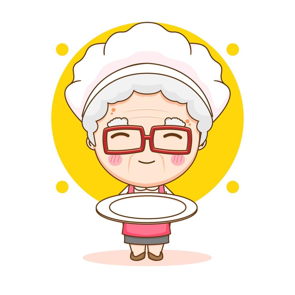 schattig chef-kok grootmoeder stripfiguur vector