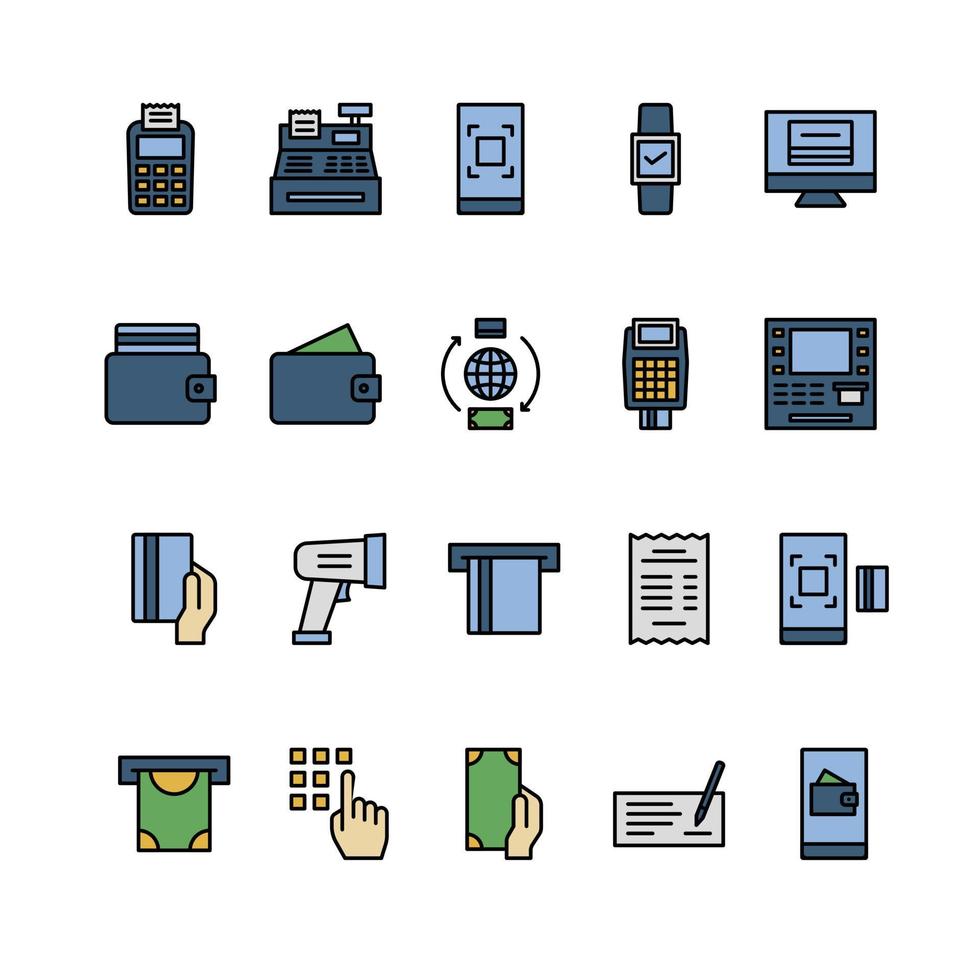 pos-systeem gevuld overzicht icon set vector