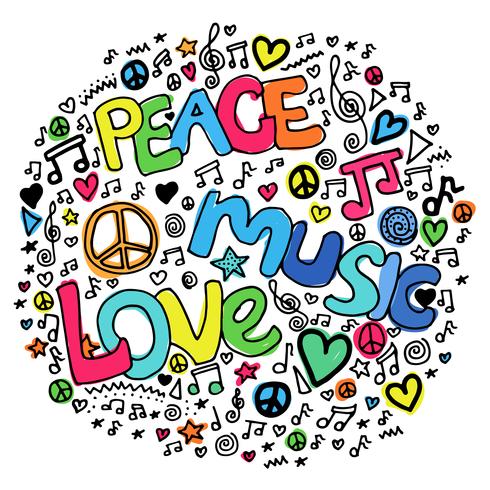 Peace muziek houdt van hippie psychedelisch ontwerp vector