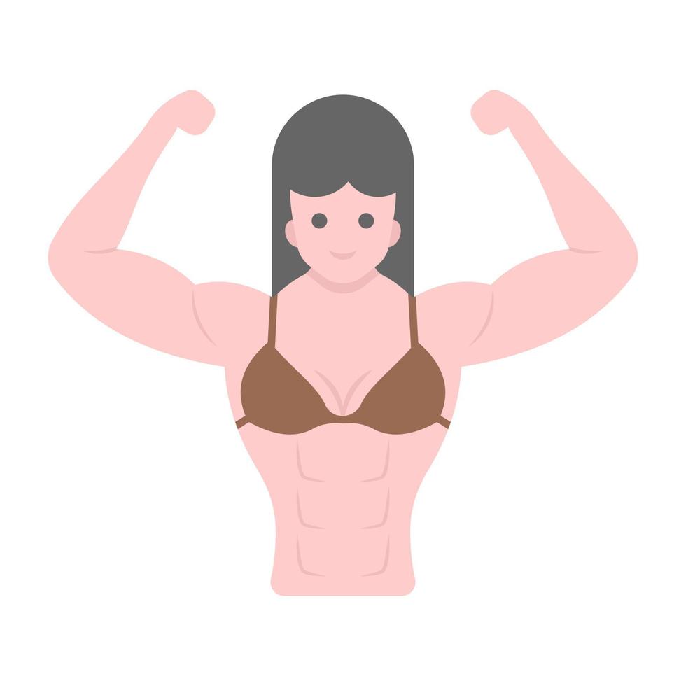 vrouw buigen biceps platte vector, bodybuilder vector