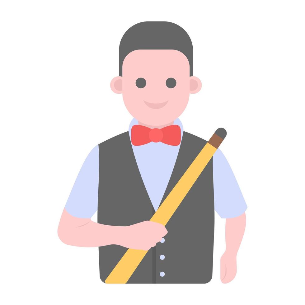 snooker speler platte vector, man avatar met stick vector