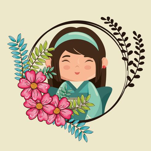 Kawaii meisje met bloemen karakter vector
