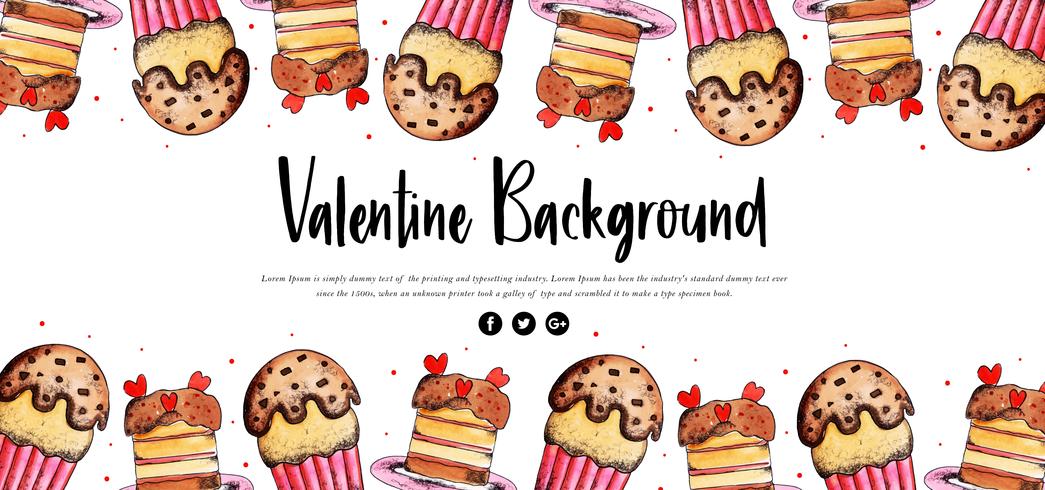 Cupcake Waterverf Valentine Banner vector