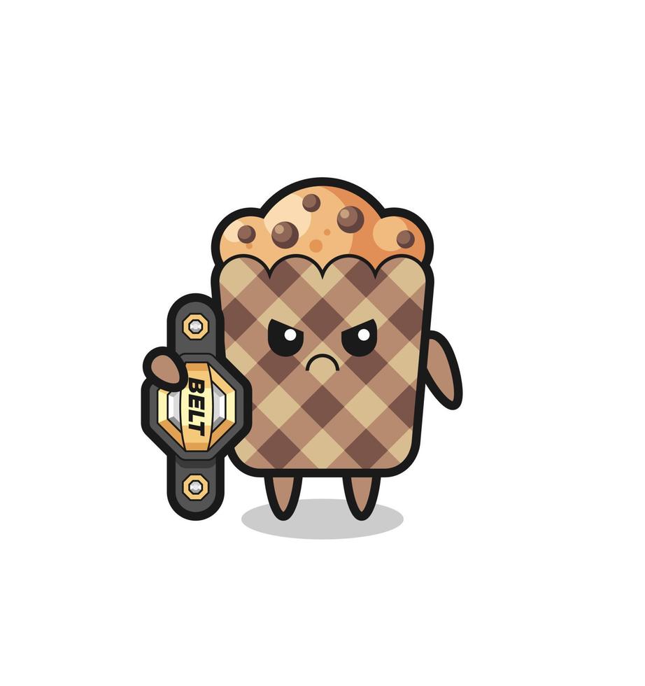 muffin-mascottekarakter als een mma-vechter met de kampioensriem vector