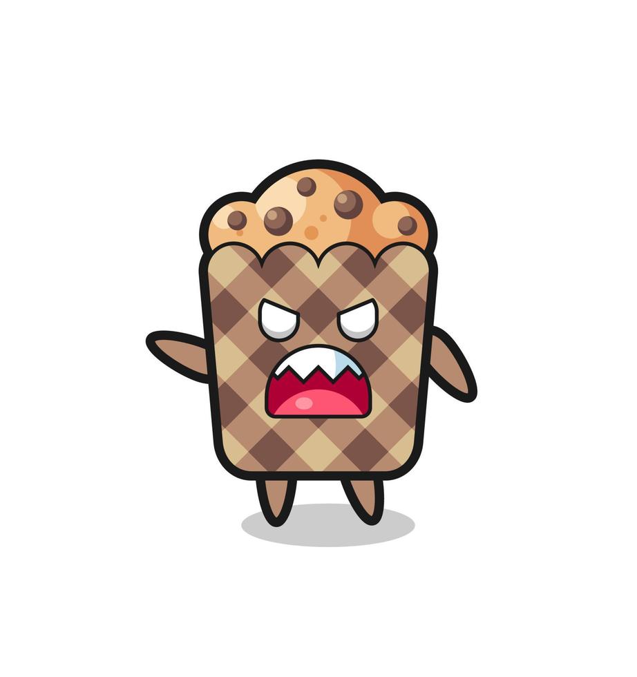 schattige muffin cartoon in een heel boze pose vector