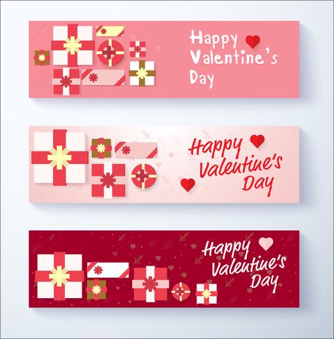 Happy Valentine&#39;s day banner achtergrond met geschenkdoos vector