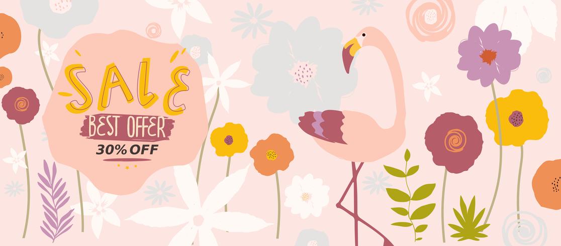 Roze bloemen verkoop website banner vector
