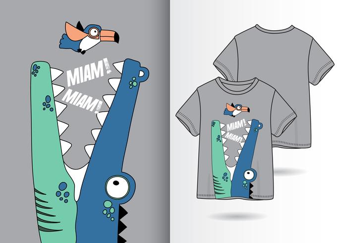 Hand getekend schattig krokodil met t-shirt ontwerp vector