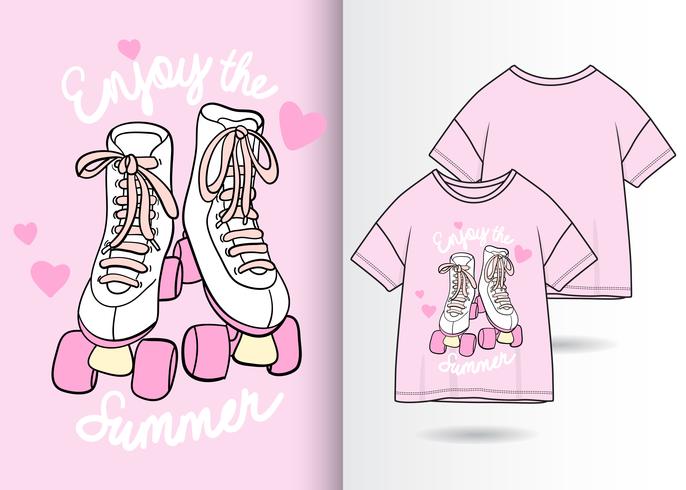 Rolschaatsen Hand getrokken T-shirt ontwerp vector