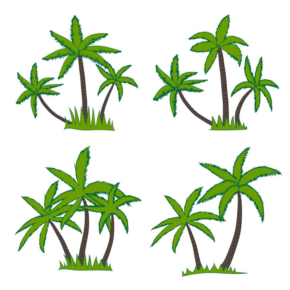 set van kokos palmboom geïsoleerd op een witte achtergrond. vectorillustratie. vector