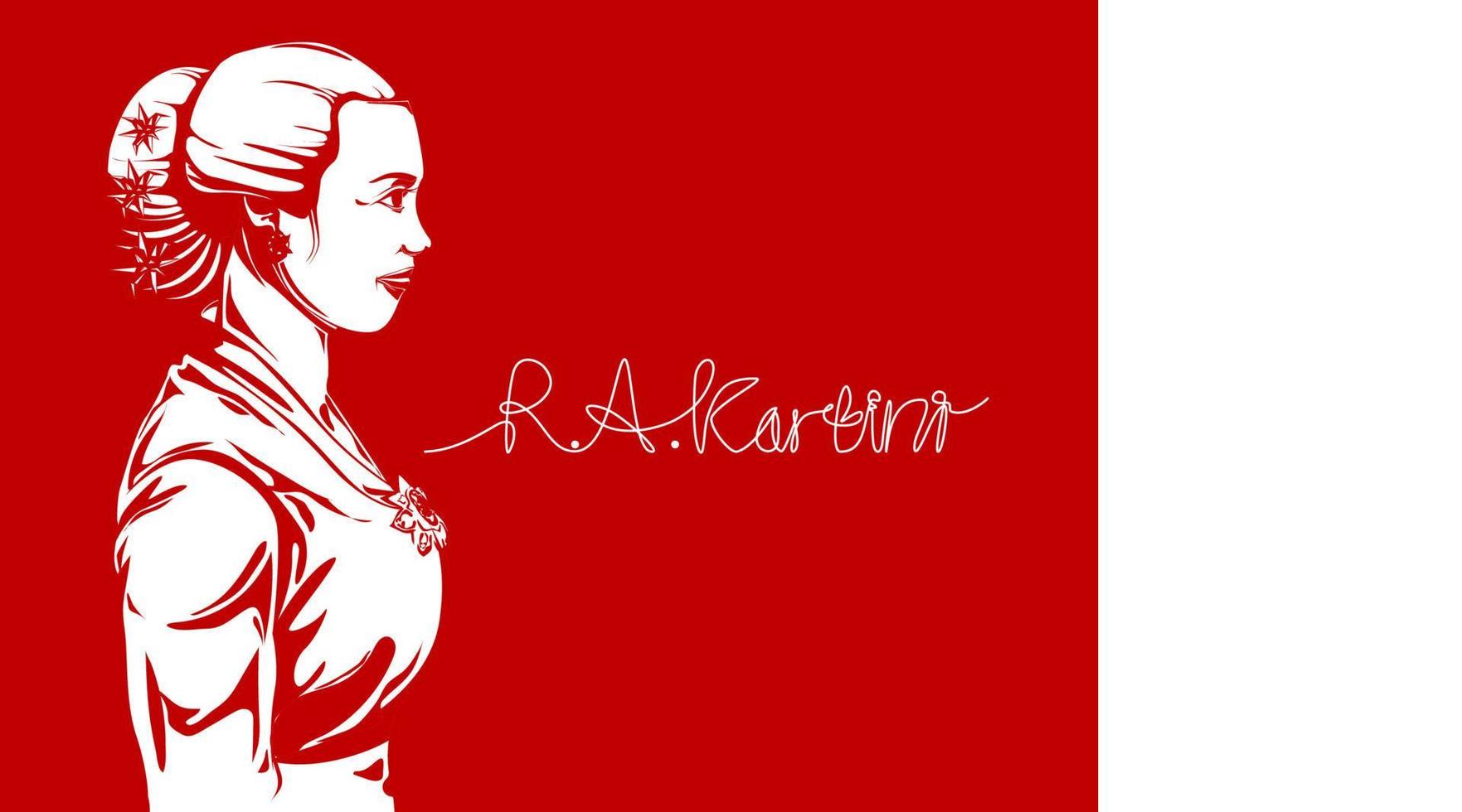 raden adjeng kartini de helden van vrouwen en mensenrecht in indonesië. pop-art met wapperende vlag achtergrond. - vector