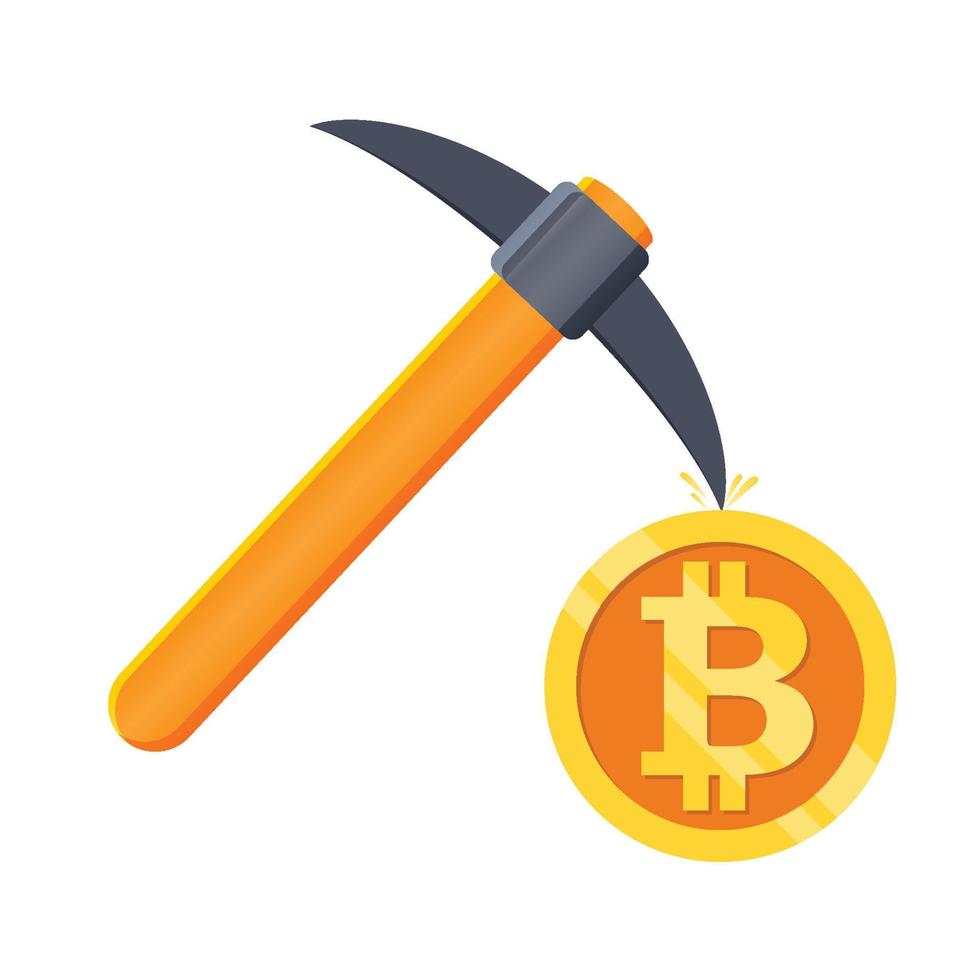 bitcoin mining concept met houweel en munt vector