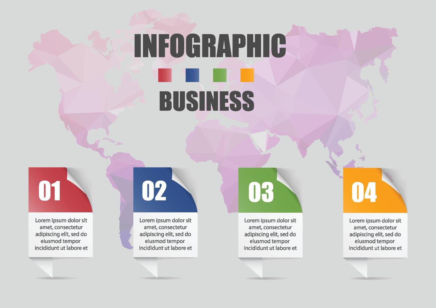 infographic ontwerp vector en marketing pictogrammen kunnen worden gebruikt voor de indeling van de werkstroom, diagram, jaarverslag, webdesign. bedrijfsconcept met 4 opties, stappen of processen.