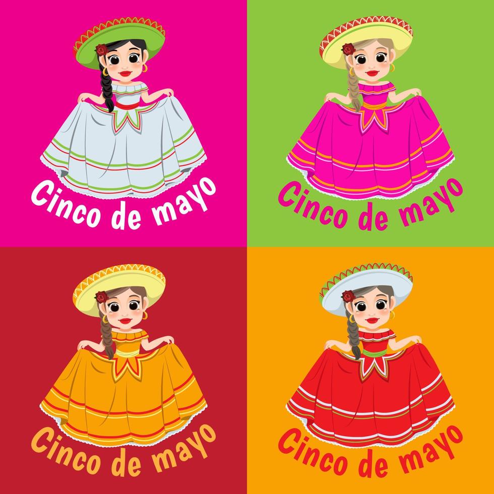 Cinco de Mayo - 5 mei, federale feestdag in Mexico. cinco de mayo banner en posterontwerp met mariachi dansers stripfiguur vector