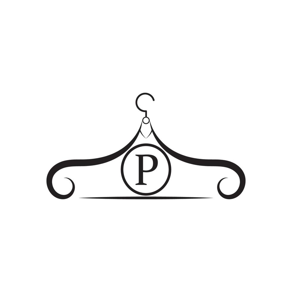 mode vector logo. kleerhanger logo. letter p-logo. kleermaker embleem. garderobe icoon - vector design