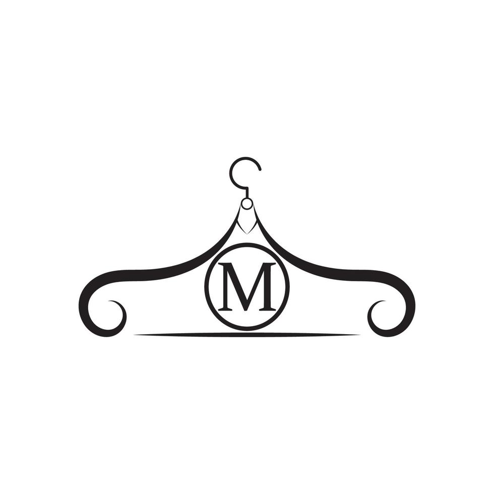 mode vector logo. kleerhanger logo. letter m-logo. kleermaker embleem. garderobe icoon - vector design