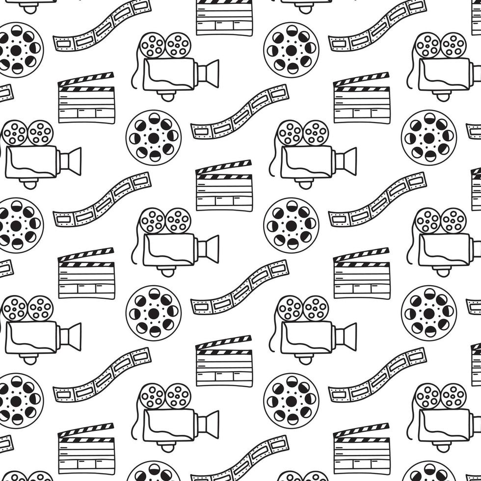 vectorpatroon met camera, film. bioscooppatroon in doodle-stijl. vector