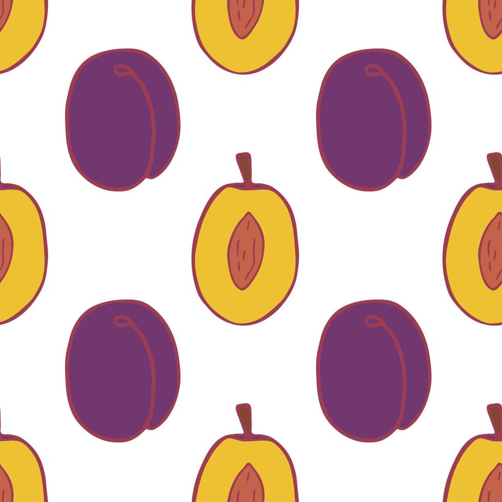 fruitpruim naadloos patroon, geweldig ontwerp voor alle doeleinden. hand getekende stof structuurpatroon. gezonde voeding achtergrond. vector vlakke stijl zomer afbeelding. op witte achtergrond.