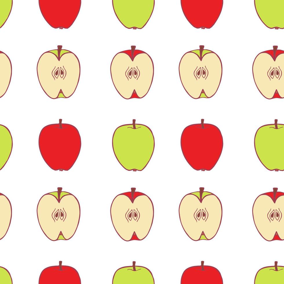 fruit appelgroen en rood, naadloos patroon, geweldig ontwerp voor alle doeleinden. hand getekende stof structuurpatroon. gezonde voeding achtergrond. vector vlakke stijl zomer afbeelding. op witte achtergrond.