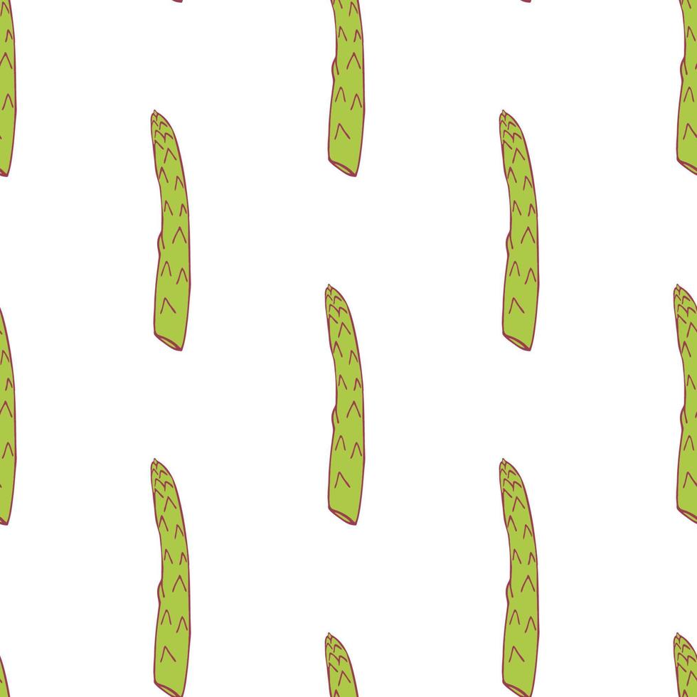 asperges naadloos patroon voor behangontwerp. vers rijp kleurvoedsel. biologische gezonde groente. rauw, veganistisch, vegetarisch eten. cartoon patroon op witte achtergrond. vectorkrabbelontwerp. vector