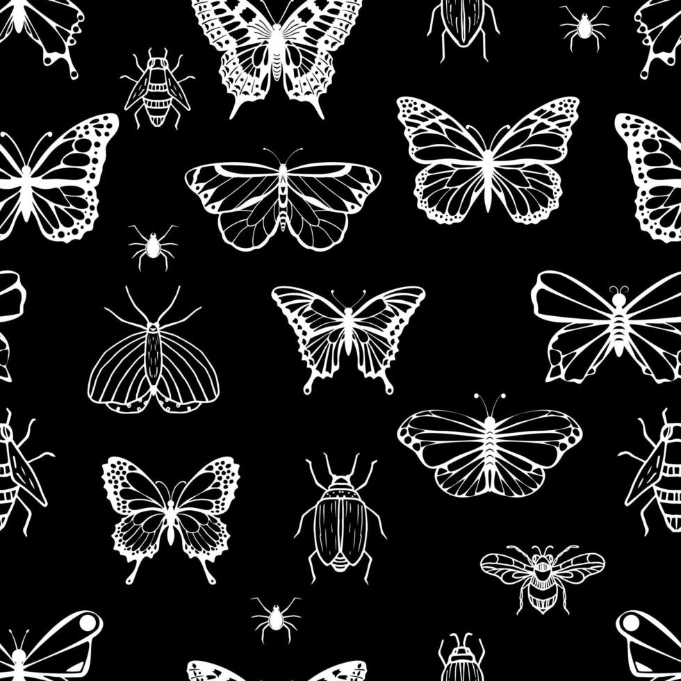 witte vlinders en insecten naadloos patroon vector