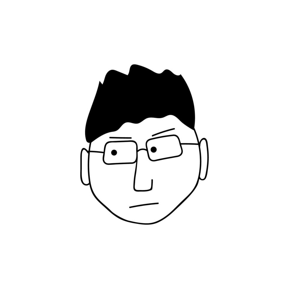 hand getekende menselijk gezicht doodle. jonge man met een bril. geïsoleerde inkttekening met een pen. potloodtekening. vector