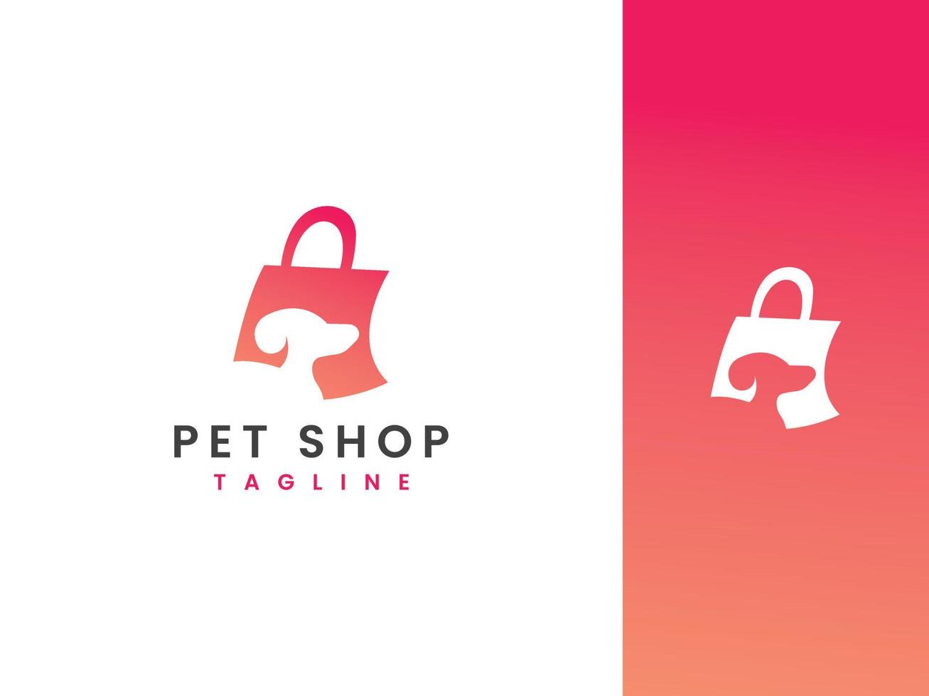 dierenwinkel logo sjabloon, hond en boodschappentas concept vector