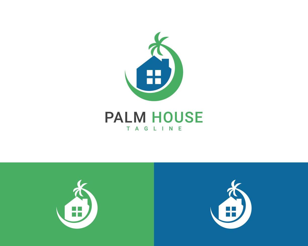 palm huis logo sjabloon, strand logo, palmboom en huis concept vector