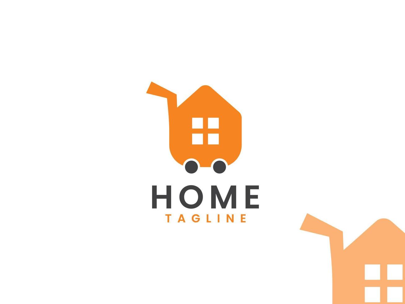 huis en huis winkel winkel logo sjabloon, huis en trolley logo concept vector
