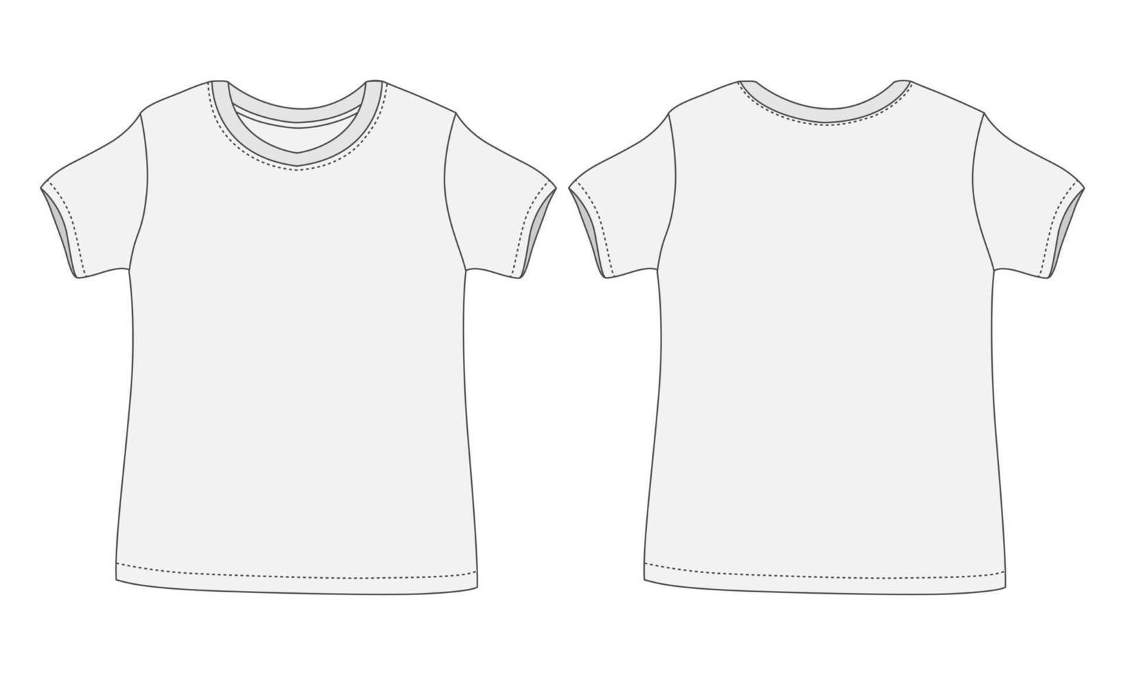 basic T-shirt algemene technische mode platte tekensjabloon. leeg, plat t-shirtontwerp met korte mouwen voor kinderen. vector kunst illustratie voor- en achteraanzicht.