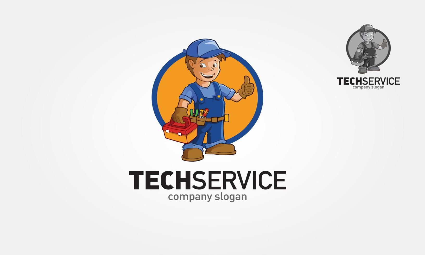 techservice vector logo cartoon. klusjesman services logo sjabloon voor uw bedrijf.