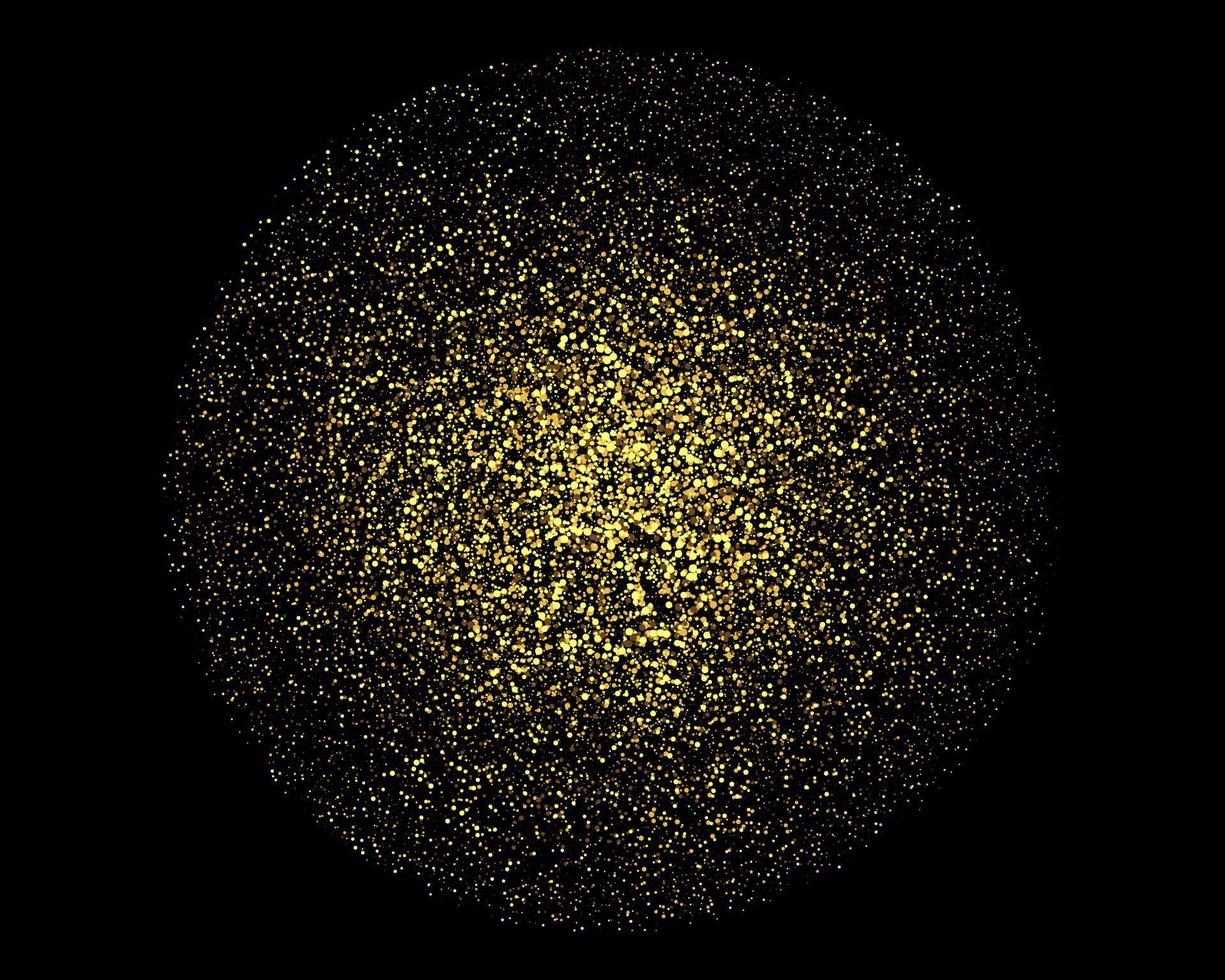 gouden glinsterende stippen, glitters, deeltjes en sterren op een zwarte achtergrond. vector