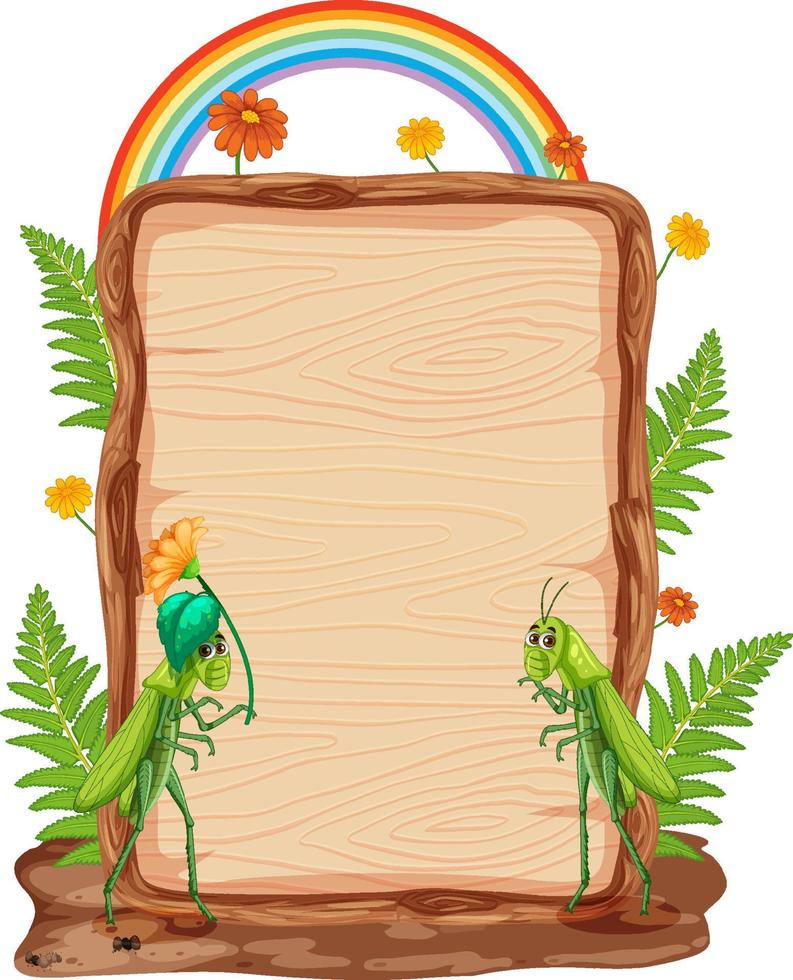 insect met houten frame board banner vector