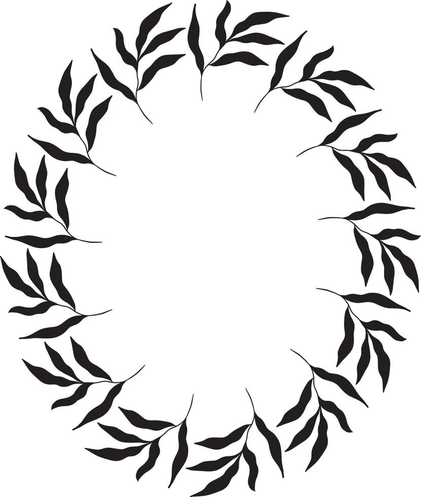 Ovaal gevormd zwart frame gemaakt van planten op een witte geïsoleerde achtergrond vector