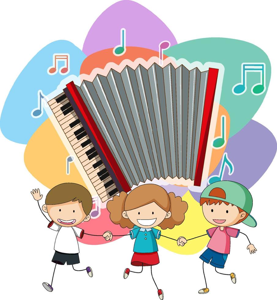 accordeon met veel kindercartoon vector