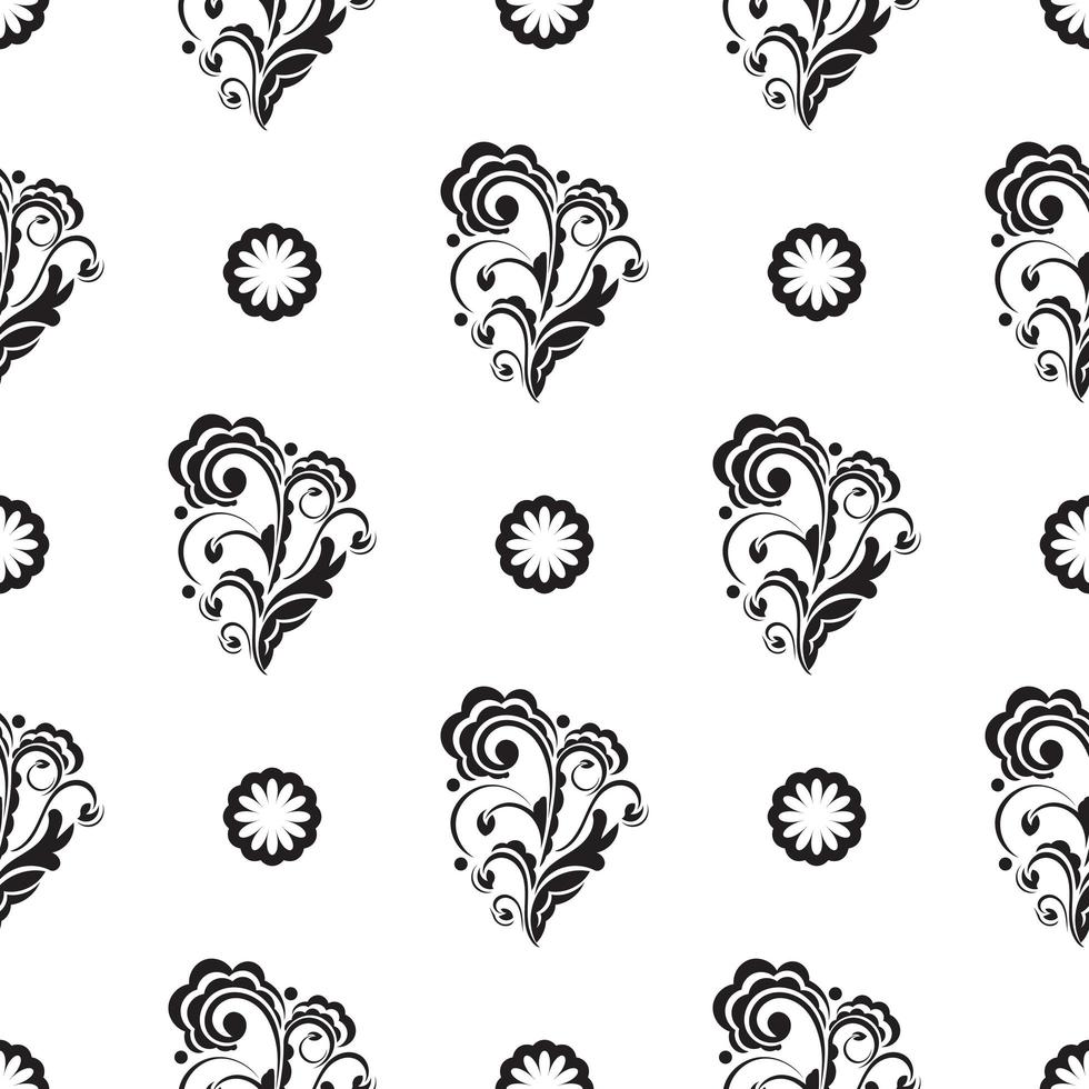 naadloos zwart-wit patroon met bloemen en monogrammen in eenvoudige stijl. goed voor kleding, textiel, achtergronden en prints. vectorillustratie. vector