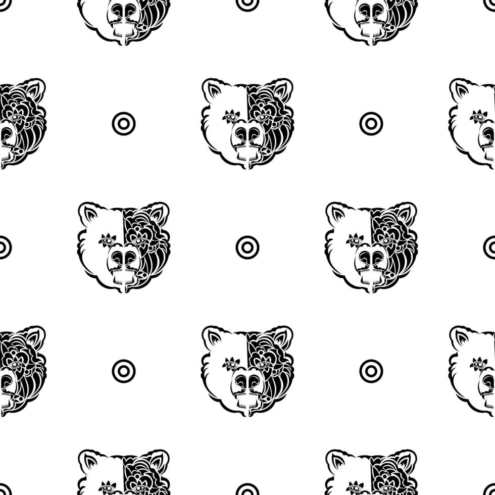 zwart-wit naadloos patroon met beergezicht. goed voor omslagen, stoffen, ansichtkaarten en bedrukking. vectorillustratie. vector