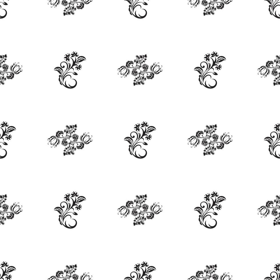 naadloos zwart-wit patroon met bloemen en monogrammen in eenvoudige stijl. goed voor menukaarten, ansichtkaarten, boeken, muurschilderingen en stoffen. vector