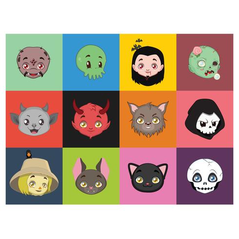 Halloween-karakterportretten op kleurrijke achtergronden vector
