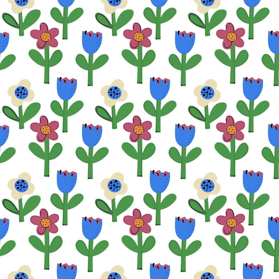 naadloos natuurlijk patroon van bloemen in een eenvoudige vorm. abstracte natuurlijke elementen vector