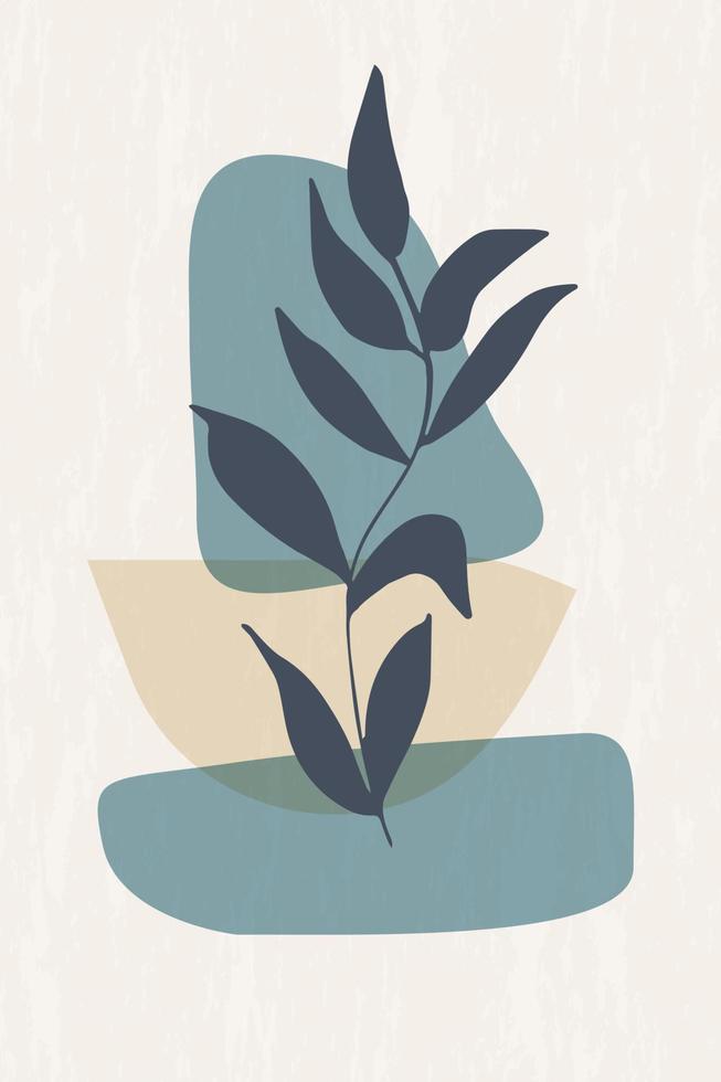 webmoderne poster met een abstracte compositie van eenvoudige vormen en een natuurlijk botanisch element. collagestijl, minimalisme. tak met bladeren. vector