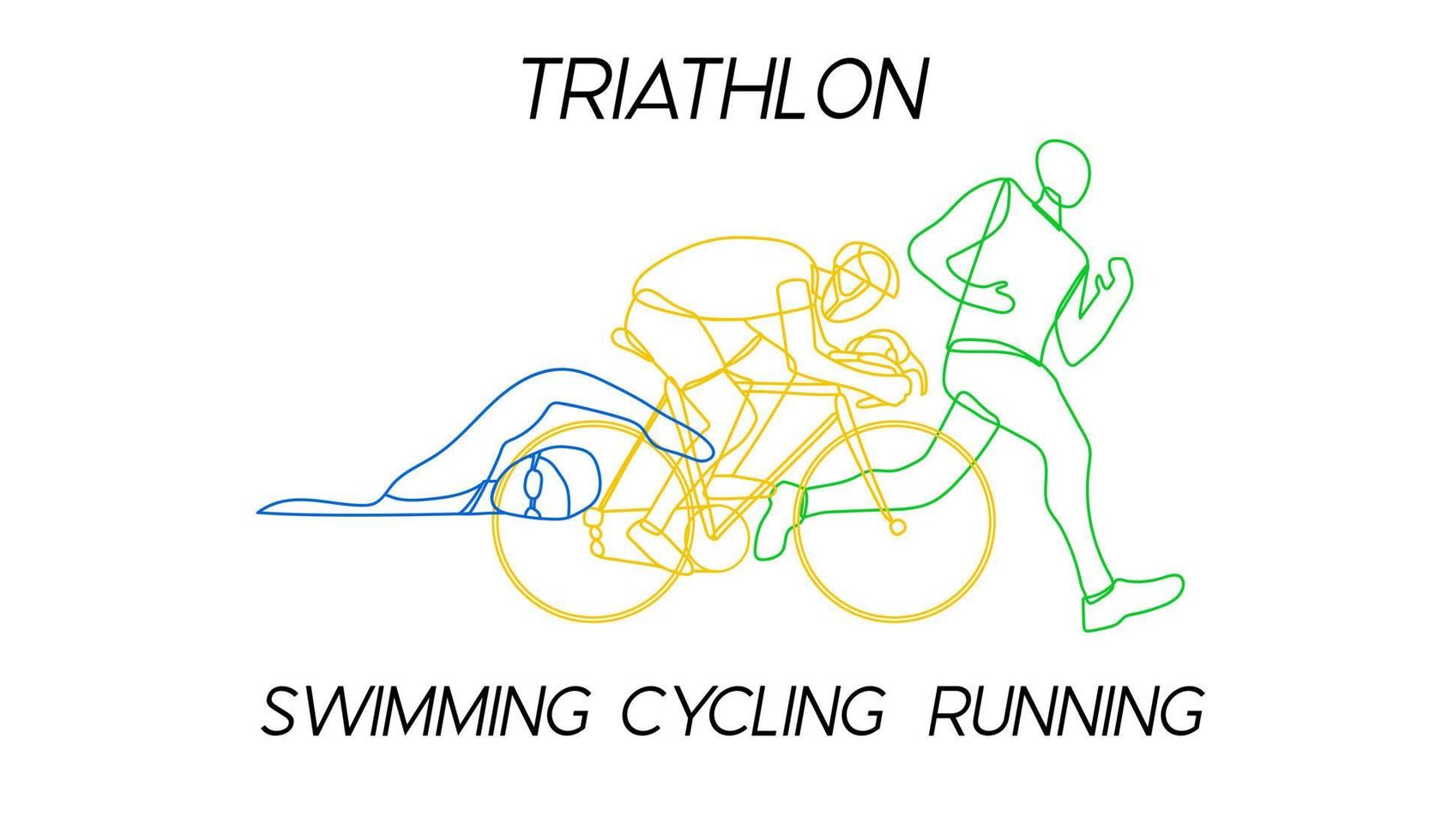 triatlon. lineaire handgetekende atleten. competitie in zwemmen, fietsen en hardlopen. vector