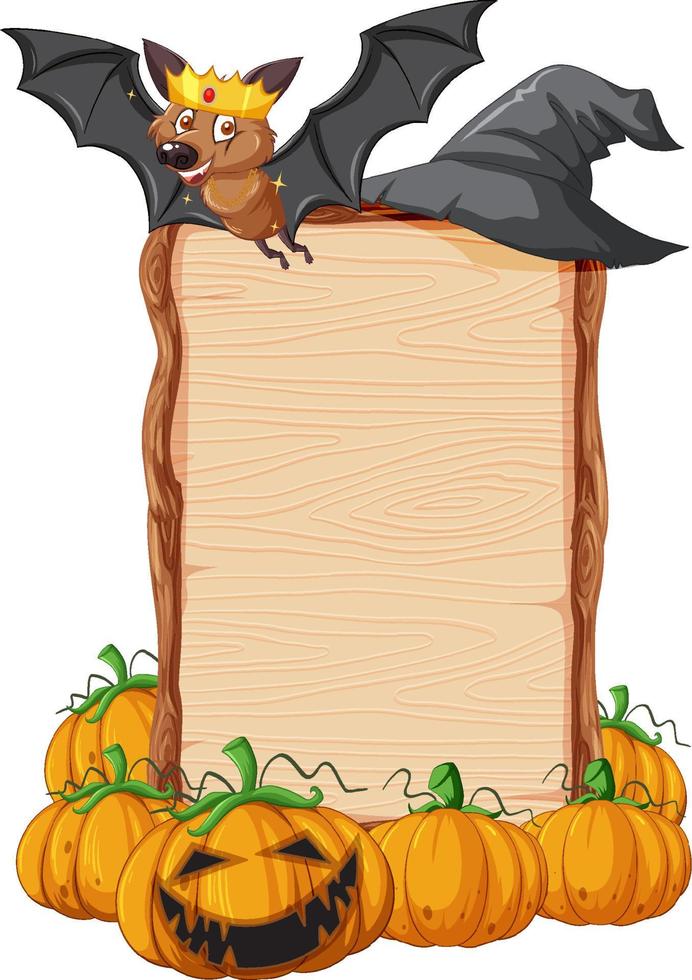 leeg houten bord met vleermuis in halloween-thema vector