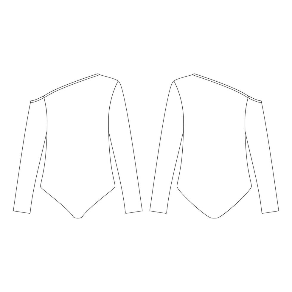 sjabloon een schouder bodysuit met lange mouwen vector illustratie plat ontwerp omtrek kleding