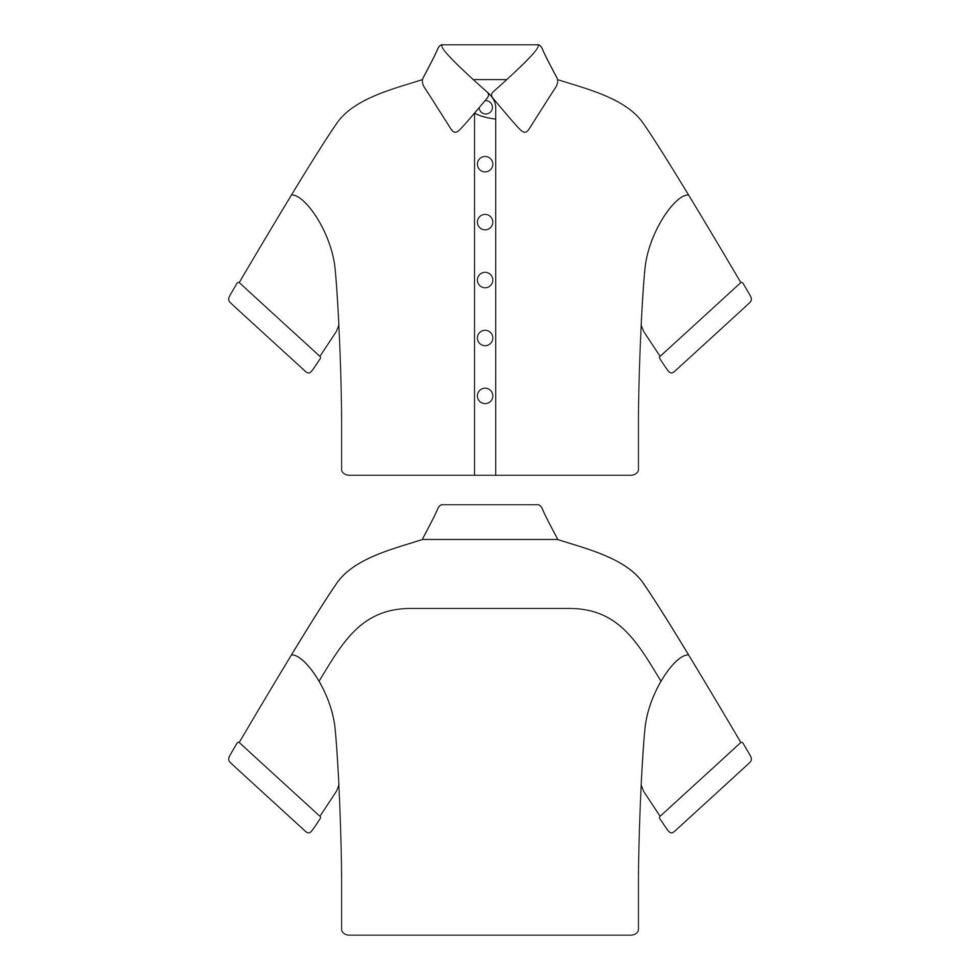 sjabloon korte mouw button-up shirt vrouwen vector illustratie plat ontwerp overzicht kleding