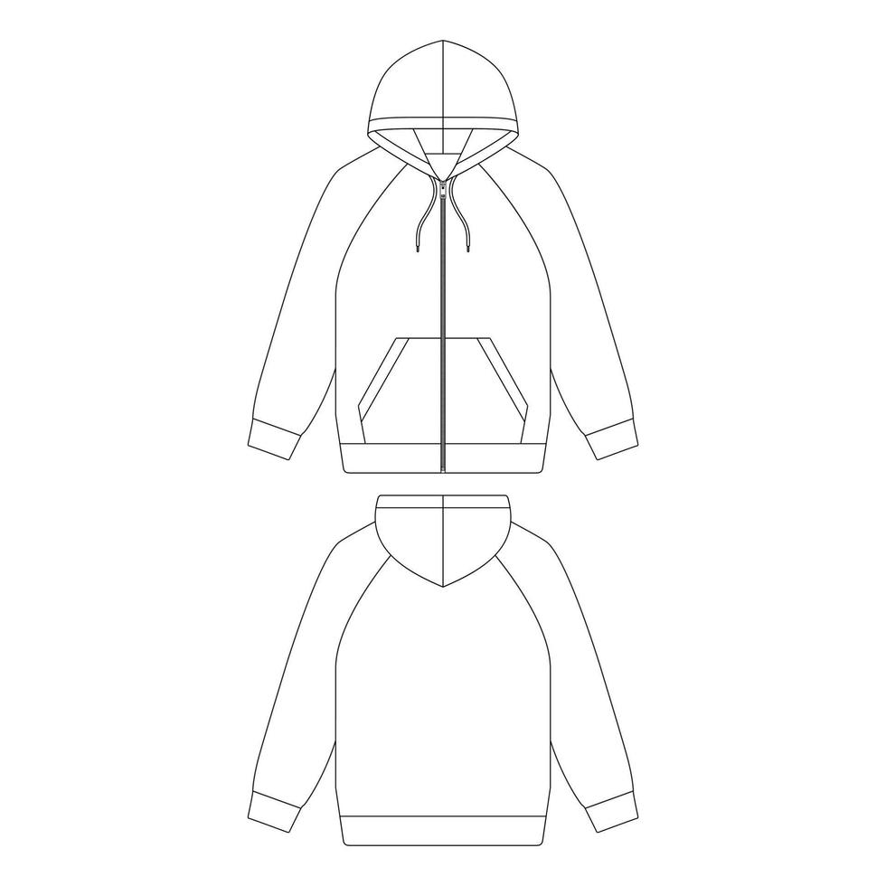 sjabloon raglan zip hoodie vector illustratie plat ontwerp overzicht kleding